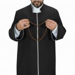 Hakim Yaka Biyeli Cübbe - Gümüş Biyeli Siyah