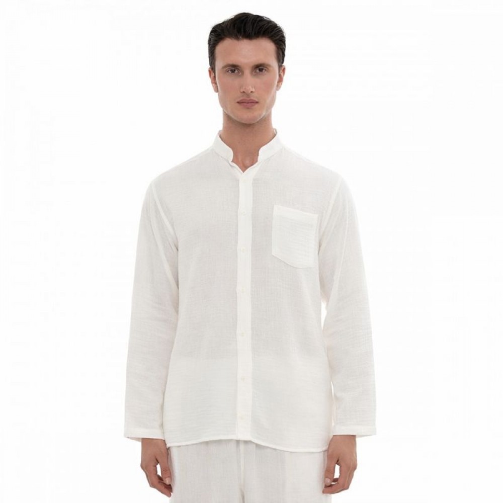 Hakim Yaka Müslin Gömlek - Beyaz Hakim Yaka Müslin Gömlek - Beyaz