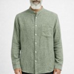 Hakim Yaka Bambu Keten Gömlek - Yeşil