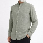 Hakim Yaka Bambu Keten Gömlek - Yeşil