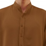 Hakim Yaka Ayrobin Kumaş Gömlek - Kahve