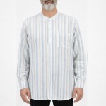 Hakim Yaka 3 Düğmeli Keten Noktalı Gömlek - Mavi