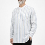 Hakim Yaka 3 Düğmeli Keten Noktalı Gömlek - Mavi