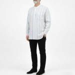 Hakim Yaka 3 Düğmeli Keten Noktalı Gömlek - Mavi