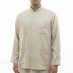 Hakim Yaka Keten 4 Cepli (Talebe) Gömlek - Bej Kırçıllı