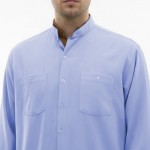 Hakim Yaka Keten 4 Cepli (Talebe) Gömlek - Mavi