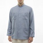 Hakim Yaka Keten 4 Cepli (Talebe) Gömlek - Mavi Kırçıllı