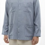 Hakim Yaka Keten 4 Cepli (Talebe) Gömlek - Mavi Kırçıllı