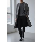 Ceket Yaka Tam Astarlı Kışlık Cübbe - Gri Ekoseli