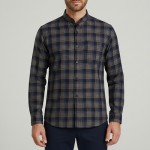 Hakim Yaka Tek Cepli Kışlık Gömlek - Gri / Mavi EKOSLİ