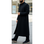 Hakim Yaka Tam Astarlı Kışlık Kaşe Cübbe - Siyah