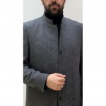 Hakim Yaka Kışlık Pamuk/Keten Balık Sırtı Palto Cübbe - Gri