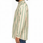 Hakim Yaka Manşetli Keten Çizgili Gömlek - Yeşil