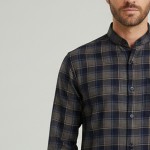 Hakim Yaka Tek Cepli Kışlık Gömlek - Gri / Mavi EKOSLİ