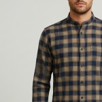 Hakim Yaka Tek Cepli Kışlık Gömlek - Lacivert / Kahve EKOSLİ