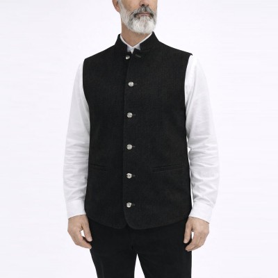 Hakim Yaka Çift Cepli Kışlık Yelek - Siyah