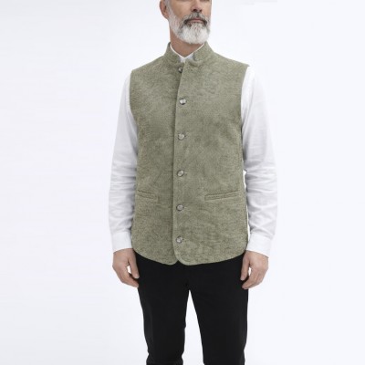 Hakim Yaka Çift Cepli Kışlık Yelek - Yeşil Kırçıllı