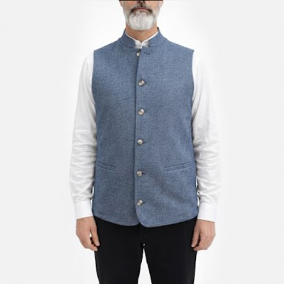 Hakim Yaka Çift Cepli Kışlık Yelek - Lacvert  Kırçıllı