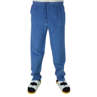 Lastikli Keten Şalvar Mavi