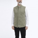 Hakim Yaka Çift Cepli Kışlık Yelek - Yeşil Kırçıllı