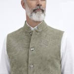 Hakim Yaka Çift Cepli Kışlık Yelek - Yeşil Kırçıllı