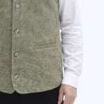 Hakim Yaka Çift Cepli Kışlık Yelek - Yeşil Kırçıllı