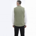 Hakim Yaka Çift Cepli Kışlık Yelek - Yeşil Kırçıllı