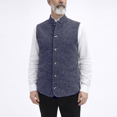 Hakim Yaka Çift Cepli Kışlık Yelek - Lacvert  Kırçıllı